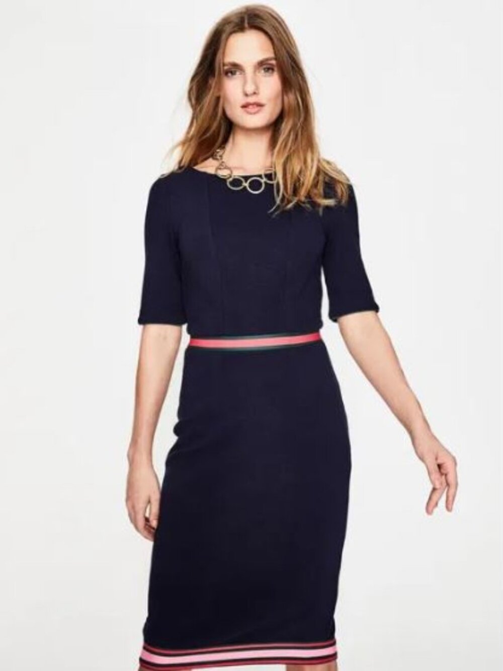 Boden Kaia Ottoman Navy Blue Pink Accents Bodycon Sheath Dress Women's Size 6